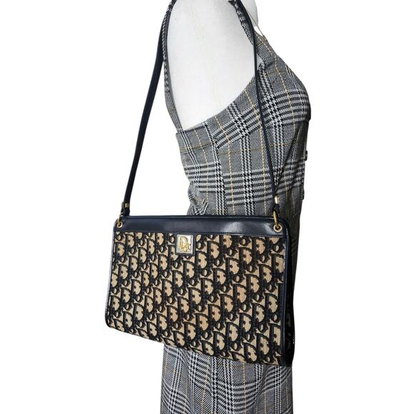 Christian Dior Trotter Canvas Shoulder Bag Navy Blue, Made in France - Picture 3 of 14